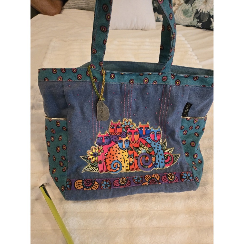 Laurel Burch Bag Tote Sun N Sand Large Tote Cats  Art Charm Turquoise
